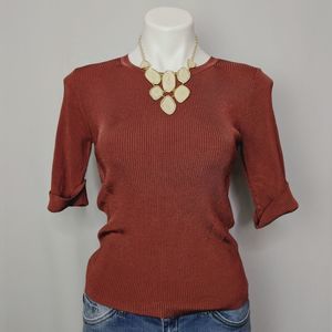 White House Black Market Rust Rolled Sleeve Top